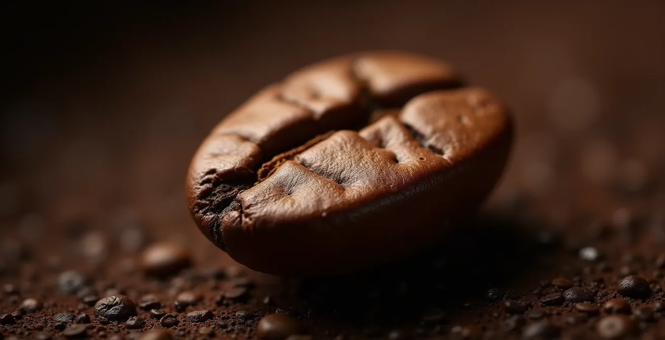 Vue macro de grains de café montrant la texture poreuse