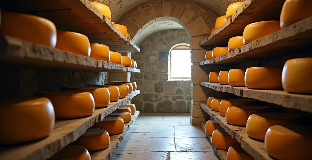 Cave d'affinage traditionnelle avec fromages locaux